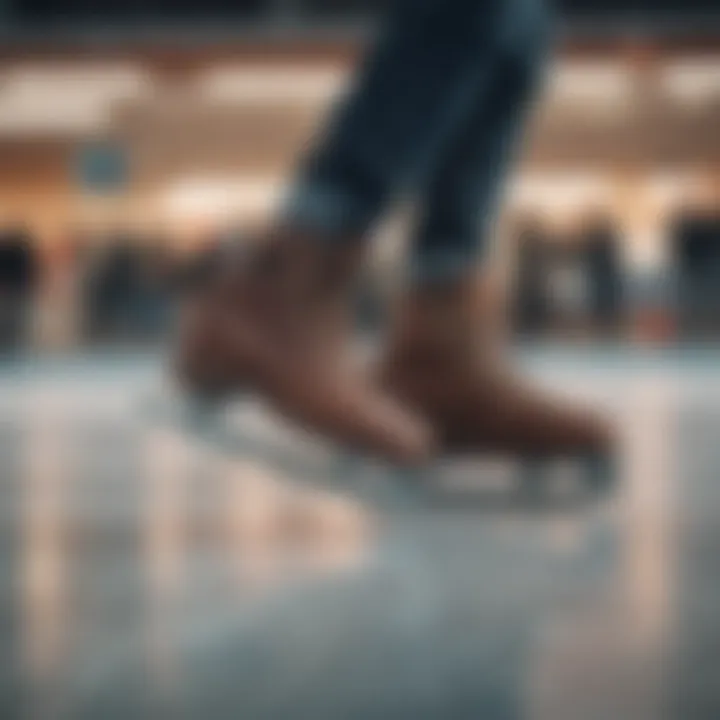 A dynamic shot of a skater in motion wearing Jackson competitor skates on the rink