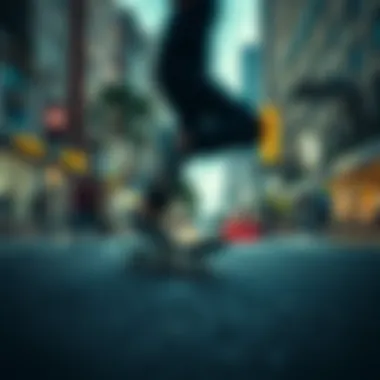 A vibrant street scene illustrating skate culture and footwear integration