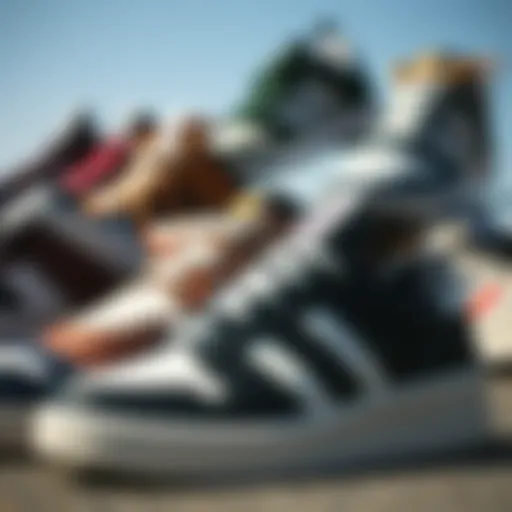 A dynamic collage showcasing various skate shoe designs and styles