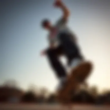 Skateboarder in Action with Levi's Pants Skateboarder wearing Levi's black denim pants performing a trick