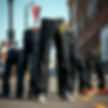 Diverse Styles of Levi's Black Denim Various styles of Levi's black denim pants displayed on a street background