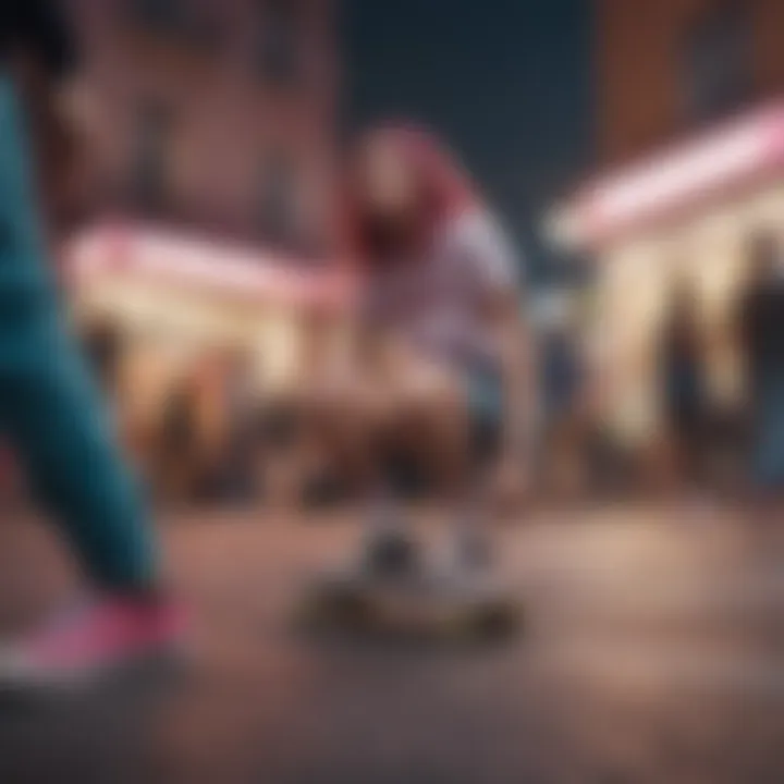 Community gathering of skateboarders wearing neon vans