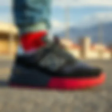 Close-up of the innovative design elements of New Balance platform sneakers