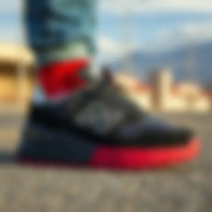 Close-up of the innovative design elements of New Balance platform sneakers