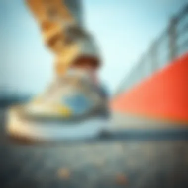 A stylish pairing of New Balance platform sneakers with casual attire