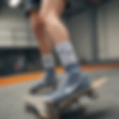 Skateboarder wearing Nike crew socks on a skateboard