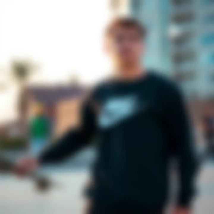 Skateboarding enthusiast wearing the Nike Essential Crew Sweatshirt