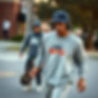 A group of skateboarders wearing the Nike Heritage Crewneck Sweatshirt