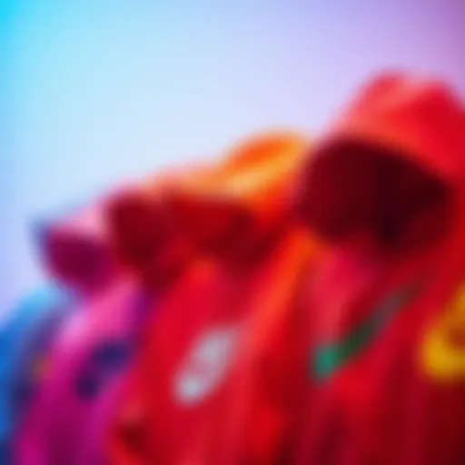 A vibrant display of Nike hoodies in various colors.