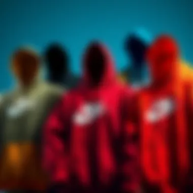 Diverse Designs of Nike Hoodies A collection of Nike hoodies in various colors and designs displayed artfully