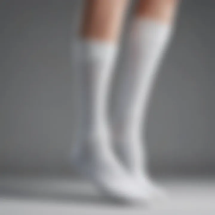 Close-up of material used in Nike long white socks