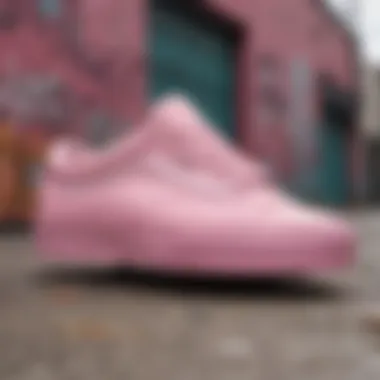 Artistic display of powder pink Vans against vibrant graffiti