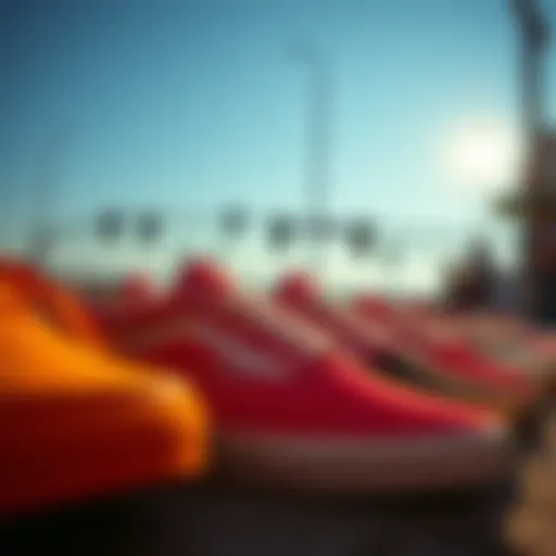 A vibrant display of primary colored Vans showcasing their bold design.