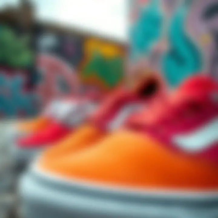 Fusion of Urban Art and Primary Colored Vans Close-up of primary colored Vans with a backdrop of urban street art.