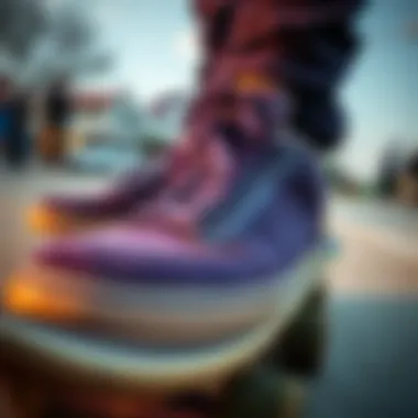 Close-up of purple skate shoe details