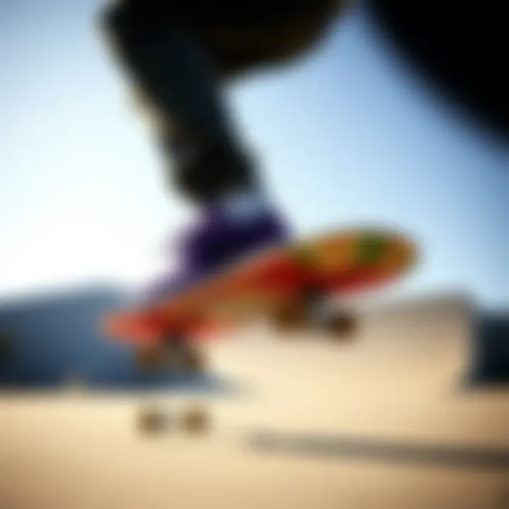 Skater performing tricks in purple shoes