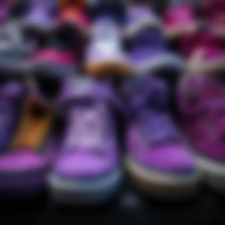 Variety of purple skate shoes displayed