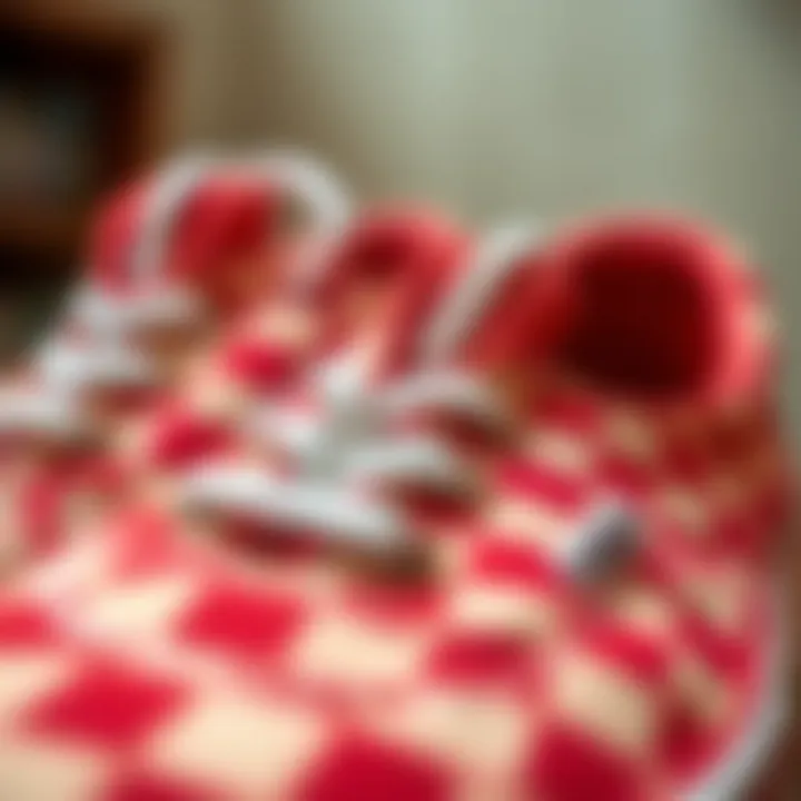 A close-up of the unique texture and design of red Vans