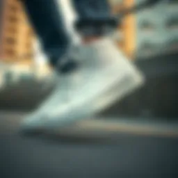 Iconic style of white high-top footwear in an urban setting