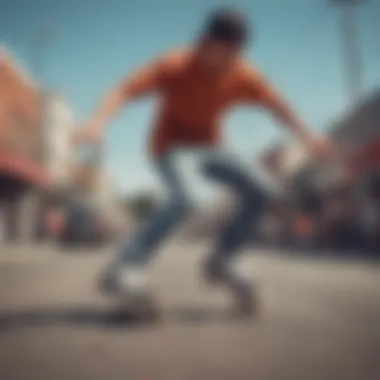 A fashionable skater demonstrating dynamic movement in trendy clothing