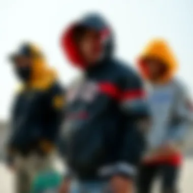 Diverse Jacket Styles in Skateboarding Close-up of various jacket styles favored by skateboarders