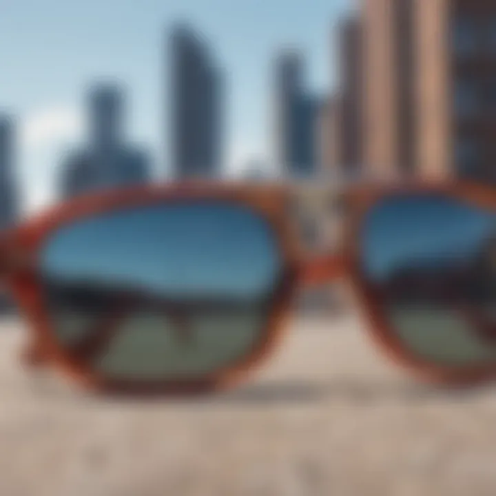 Close-up of skyline sunglasses showcasing material quality