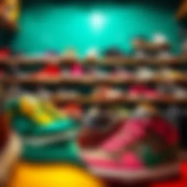 Diverse Styles of Skate Shoes in a Vibrant Showcase A vibrant skate shoe display reflecting diverse styles