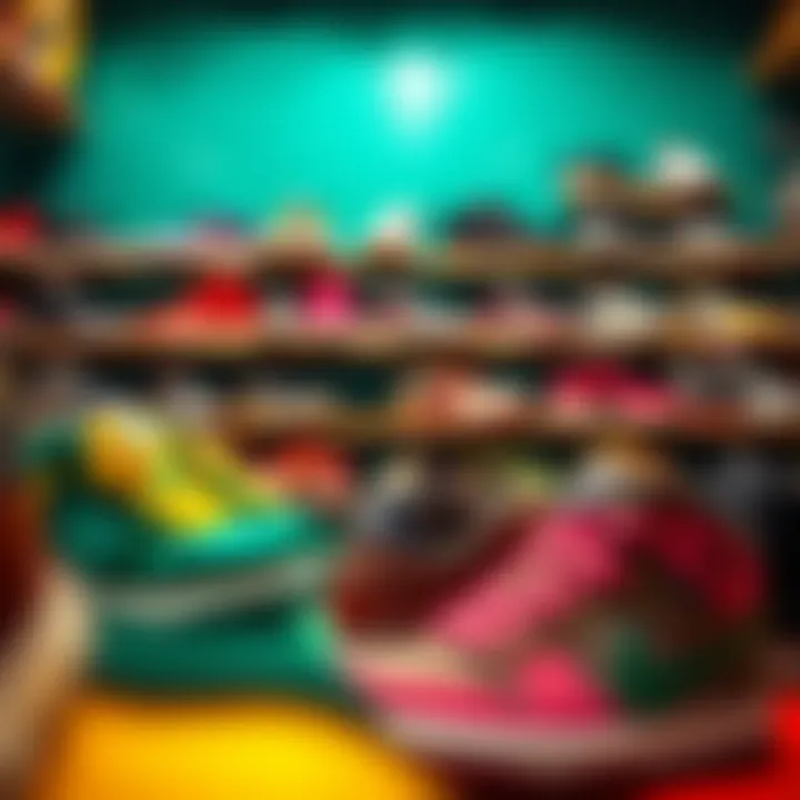 Diverse Styles of Skate Shoes in a Vibrant Showcase A vibrant skate shoe display reflecting diverse styles