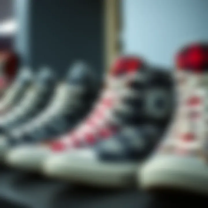 A collection of different plaid high-top Converse styles lined up