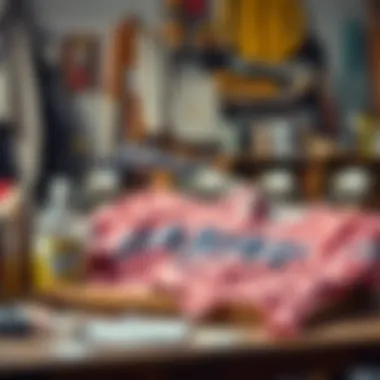 DIY Creativity: Tools and Materials for Bleaching Shirts A creative workspace with materials for DIY bleaching techniques displayed.