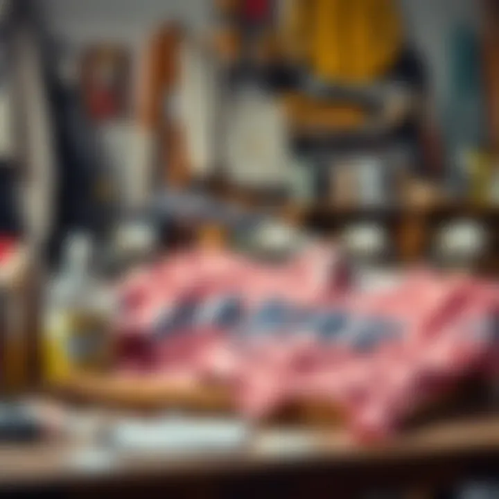 DIY Creativity: Tools and Materials for Bleaching Shirts A creative workspace with materials for DIY bleaching techniques displayed.