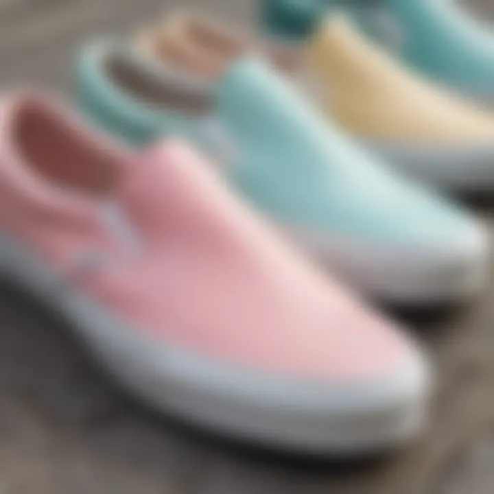 A close-up shot of pastel Vans Slip-Ons highlighting their unique texture and design.