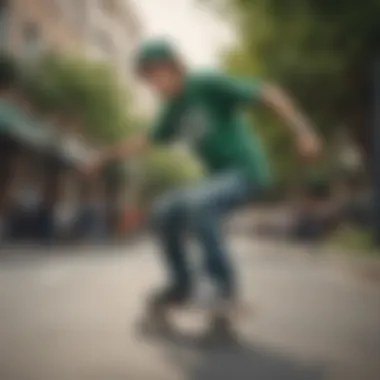 Skateboarder performing a trick wearing Vans Classic Green