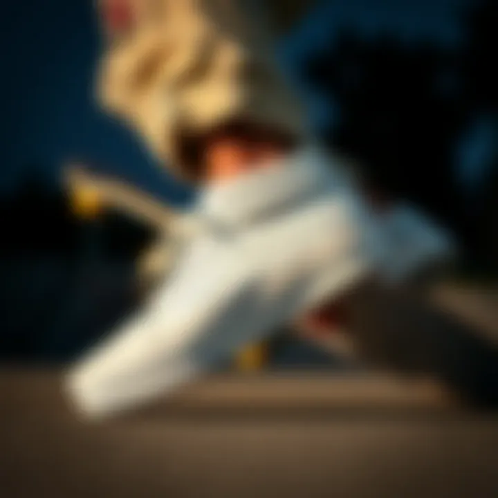 Vans Hi-White in Skateboarding Culture Skateboarder wearing Vans Hi-White in action