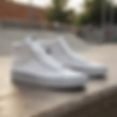 White high top Vans in action at a skate park