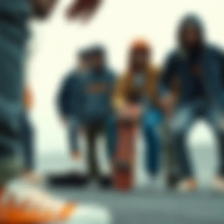 Group of diverse skateboarders displaying individuality with burnt orange Converse