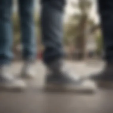 Group of skateboarders with grey Converse high tops reflecting community