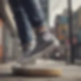 Stylish grey Converse high tops platform on a skateboard