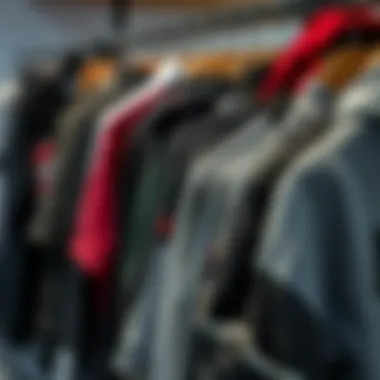 Diverse selection of streetwear apparel showcased on hangers