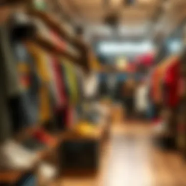 Vibrant streetwear clothing display in a trendy boutique