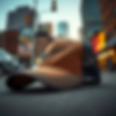 A stylish trucker hat displayed against an urban backdrop