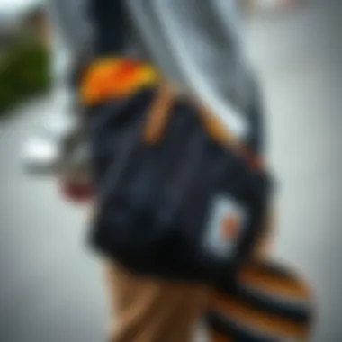 Detailed view of the design elements of the Carhartt sling bag