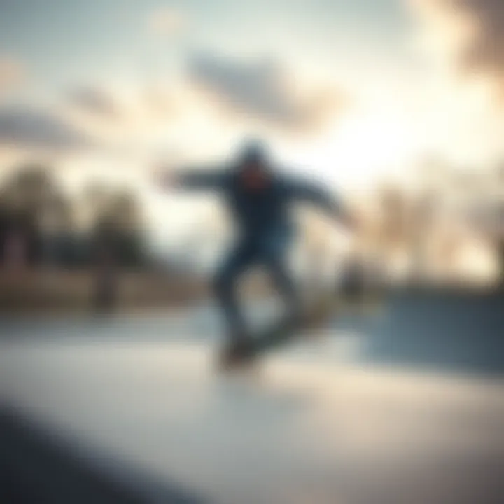 Skateboarder wearing a charcoal hoodie performing a trick at a skate park.