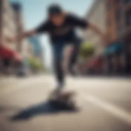 A skateboarder executing a trick on a vibrant city street