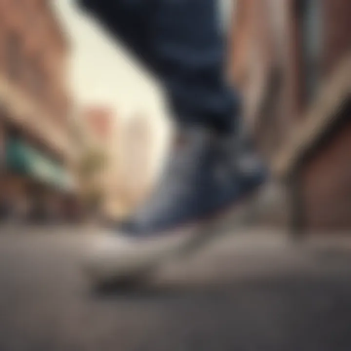 A skateboarder in an urban setting, emphasizing the fashion and functionality of the Converse Chuck Taylor Platform Low Top.