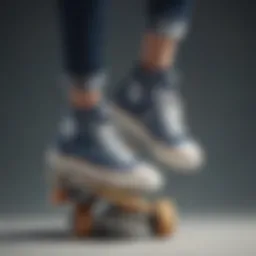 Stylish Converse high-top platform sneakers on a skateboard