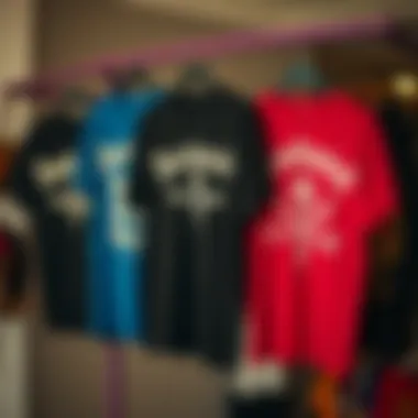 An artistic display of various Deathwish t-shirt styles and colors