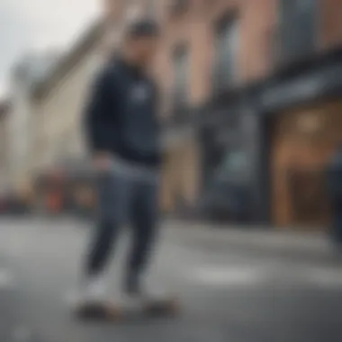 Stylish urban scene with skateboarders dressed in Nike sweats and sweaters