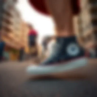 Urban landscape featuring skaters and Converse Hi Black shoes