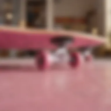 Close-up of customizable features on a pink skate deck